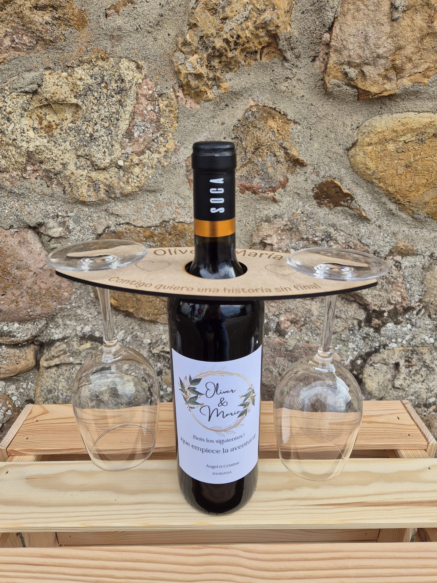 SOPORTE PARA BOTELLA Y COPAS PERSONALIZADO